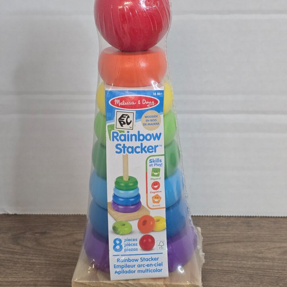 Melissa & Doug Wooden Rainbow Stacker Baby Toddler Toy NEW Sealed